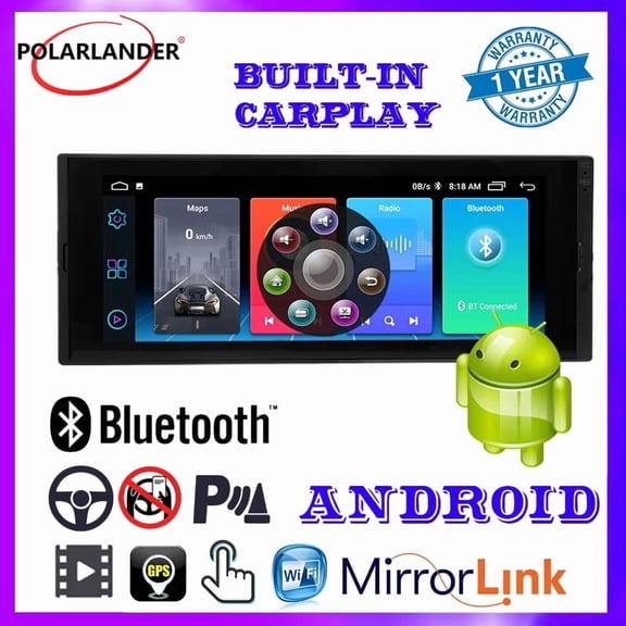 Car Radio with Screen 1 DIN Touch Screen MP5 Player Bluetooth IPS Multimedia USB 6.9 Inch GPS Carplay WiFi Android 8.1 RAM 1+16G