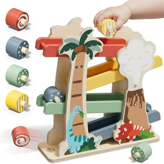 Car Ramp Toys for Toddlers 1-3, Toys for 1 Year Old, Dinosaur Wooden Race Track for Toddlers, Upgraded Toddler Car Ramp, Montessori Learning Toys, Best Gifts for Baby Boys Girls