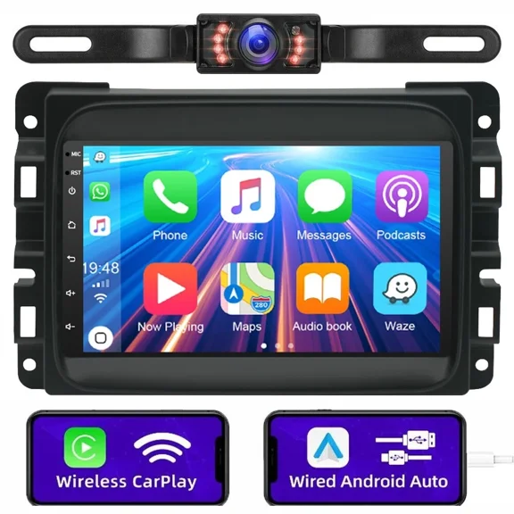 Car Rdio for Dodge Ram 2013-2018 with Wireless Carplay Wireless Android Auto, 7 Inch Touch Screen Double Din Car Stereo with GPS Bluetooth DSP WiFi FM RDS SWC Mirror Link Bckup Camera