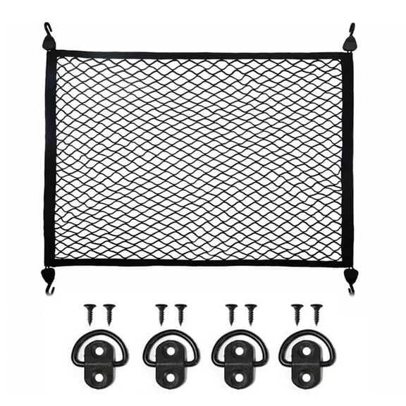Car Rear Cargo Net 80x60cm Boot Luggage Organiser Mesh Storage Bag with Mounting Hooks and D-Rings For Car SUV