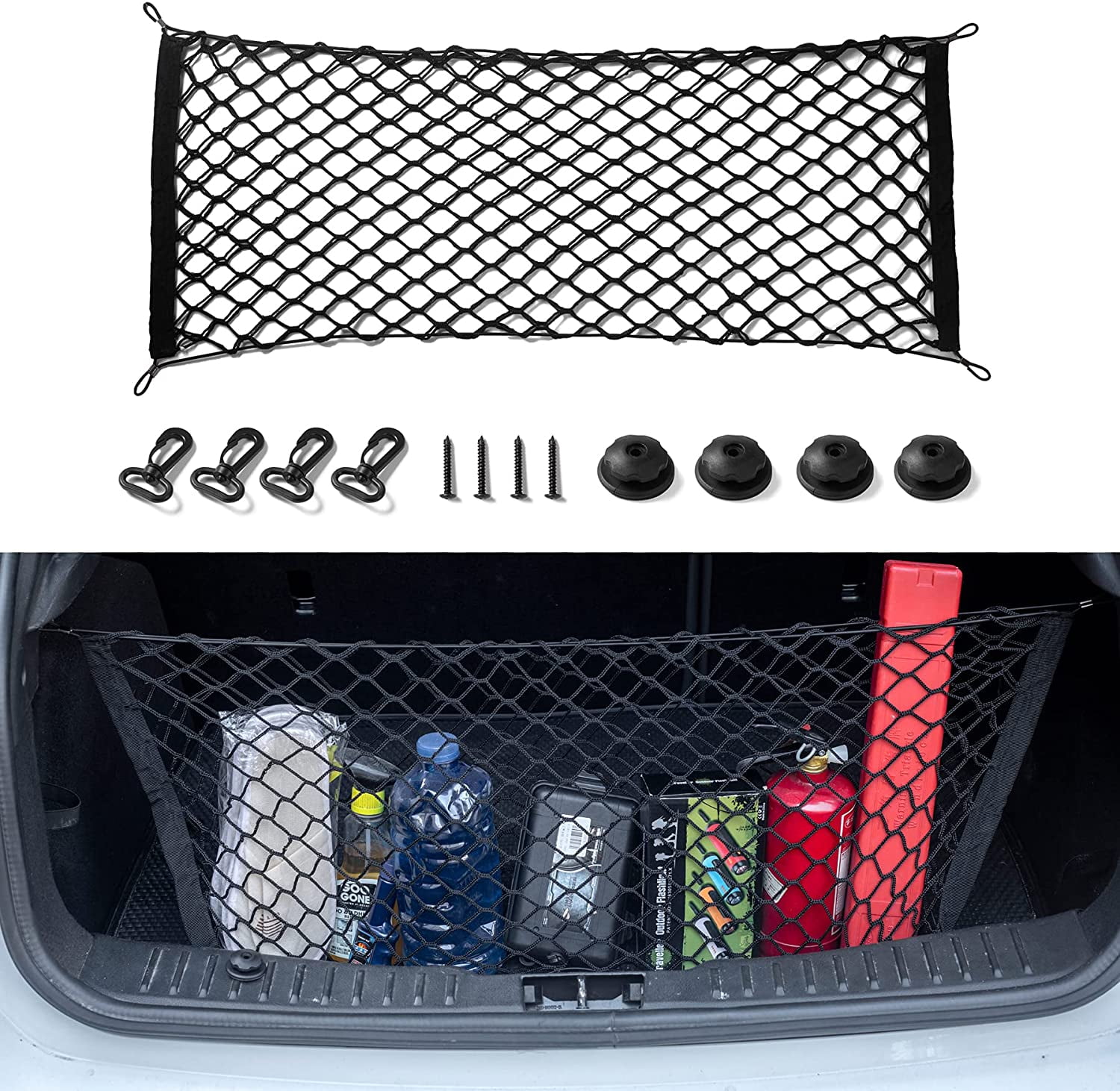 Small Cargo Net For Car Trunk Storage,2 Pack Elastic Mesh Net Pocket  Organizer Pouch Bag,stretchable Automotive Cargo Nets With 8 Pieces  Mounting Scre
