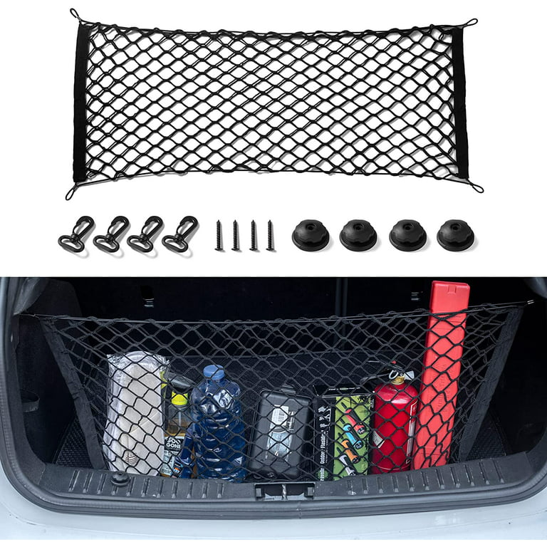 Car Cargo Net, Luggage Net Adjustable Elastic Organizer Net, Nylon Trunk  Storage Net, Universal Fit for Car Boot Vehicle Van SUV (27.5'' x 27.5'')