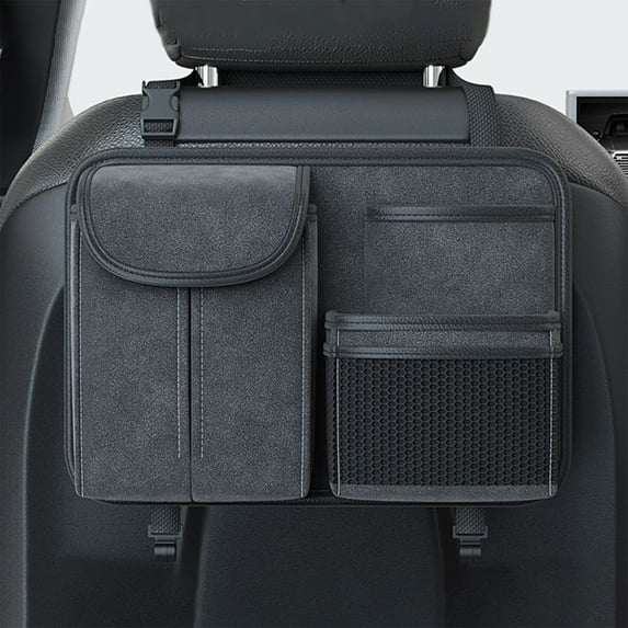 Car Rear Seat Back Storage Organizer, Multi-Hanging Pocket Trunk Bag, Tumbled Leather Material, Extra Capacity for Items, Quick Installation, Keeps Car Interior Neat