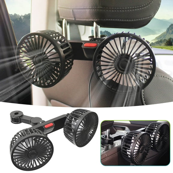 Car Rear Seat Headrest Fan, 360-degree Rotating Five-blade Three-speed Adjustable Silent USB Double-head Fan, Auxiliary Cooling Accessory, Suitable for Most Cars