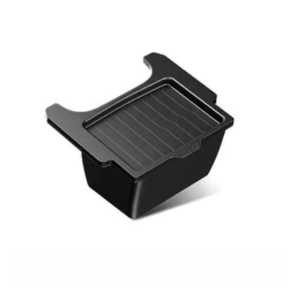 Car Rear Seat Storage Box for Tesla Model Y, Large Capacity TPE Organizer with Flip Lid, Two-in-One Interior Trunk Container for Drinks and Umbrellas, Black(Single-layer)