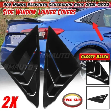 Car Rear Side Window Louver Covers Window Shutters Shade Cover For Honda For Civic 11th Eleventh Generation 2021-2022 Body Kit