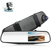 Car Rear View Mirror Camera, TSV 1080P Dual Dash Cam, 170° Dual Lens Backup Camera with Night Vision, G-Sensor