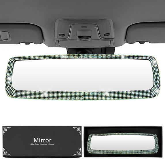 Car Rear View Mirror with Crystal Diamond Simple Telescopic Buckle Design Bling Rearview Mirror Interior Decoration