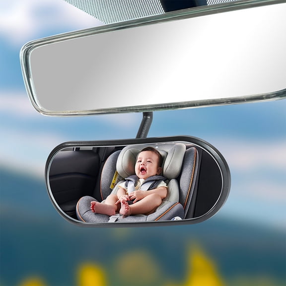 Car Rearview Mirror, 360 Adjustable Wide View Safety Mirror, Shatterproof Backseat Monitor for Infants & Kids, Easy to Install Interior Mirror with HD Clear, No Deformation Glass