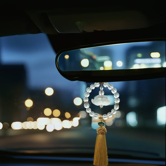 Car Rearview Mirror Pendant | Antique Style Crystal Car Hanging Ornament | Decorative Interior Accessory | Handcrafted Weave Design | Yellow Green Red | 9.84x1.57x1.18 in | 1 Piece