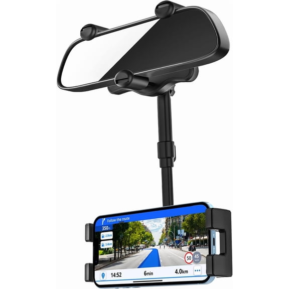 Car Rearview Mirror Phone Holder [360Rotatable & Retractable] Rear View Mirror Phone Mount Clip, Phone Holders for Your Car Accessories, for iPhone Air 17 Pro Max 16 15 14 13 12, S25