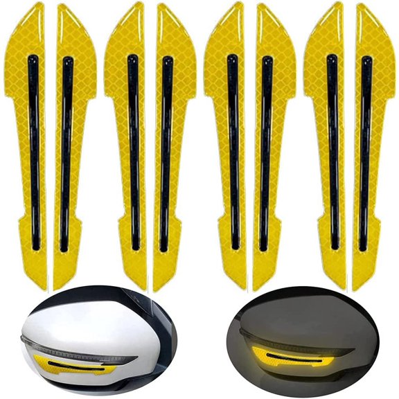 Car Rearview Mirror Reflective Sticker Car Body Protector Auto Door Handle Scratch Cover Bumper Stickers Guard Protective Film Yellow Pack of 8