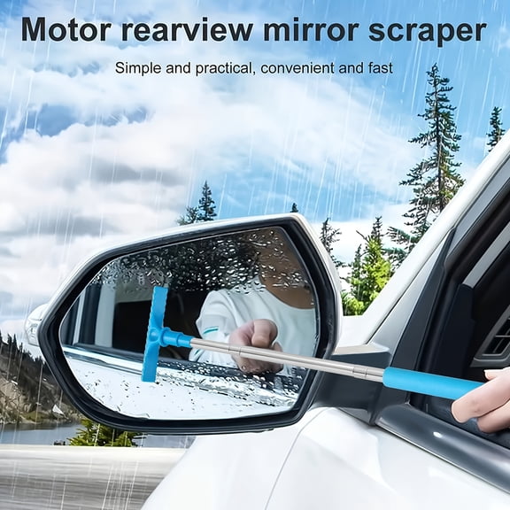 Car Rearview Mirror Wiper Cleaning Brush with Retractable Handle, Auto Side Mirror Water Removal Tool for Rainy Days, Windshield Detail Cleaning Accessory for Cars SUVs Sky Blue