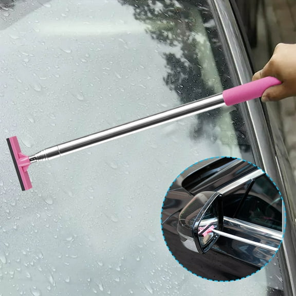 Car Rearview Mirror Wiper Retractable Telescopic Window Cleaner 38.6" Long Extendable Handle Dewatering Glass Brush for Car Wash Decontamination Easy Storage Soft Sponge Grip