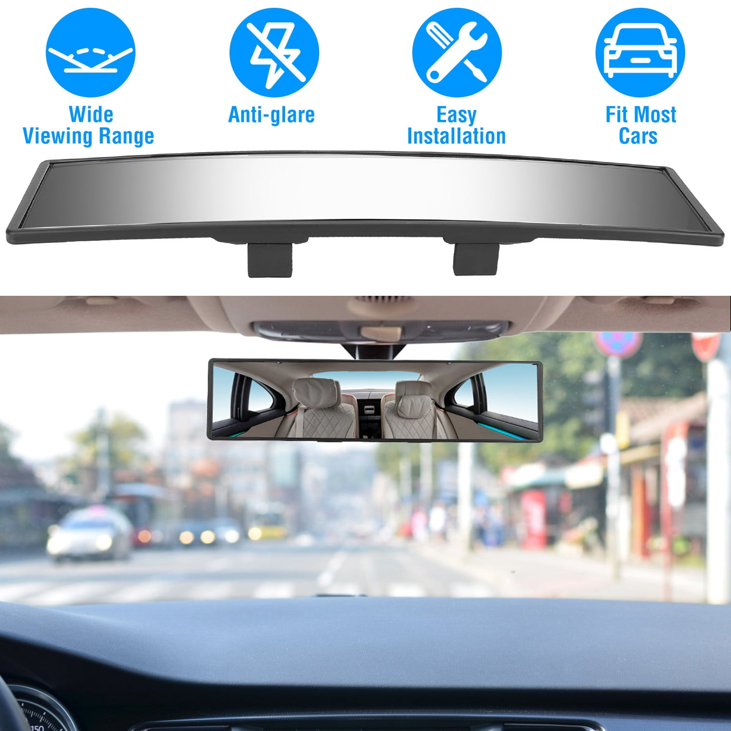 Car Rearview Mirror iMounTEK 11.4in Interior Clipon Curve Convex