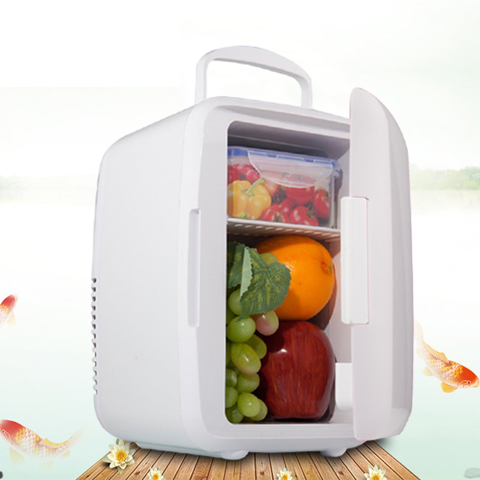 Car Refrigerator 4L Portable Cooler Warmer Mini Dual Use 12V AC/DC Small Fridge for Car Home Office Travel Picnic Milk Medicine Beverage Storage 6x9x9.4in Sky Blue White