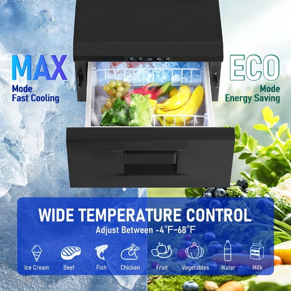 Car Refrigerator: Car Drawer Fridge Portable Freezer 33QT - -4-68 Adjustable Range - Home & Vehicle Use Compressor Cooler for Outdoor Camping RV