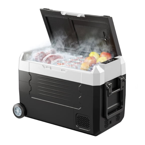Car Refrigerator, DC 12/24V AC100-240V Compressor Electric Cooler, -4F to 68F Truck Refrigerator with APP Control, Wheels & Dual Zone, 37 QT Cars Cooler for RVs, Boats, Camping, Fishing