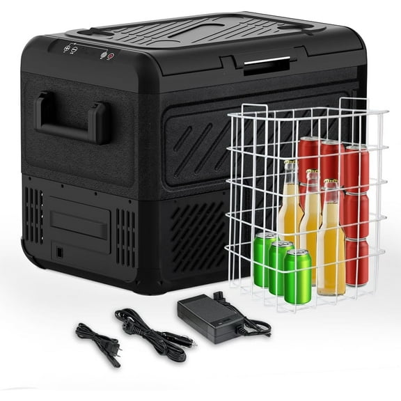 Car Refrigerator, RV Refrige with 12/24V DC & 110-240V AC, Portable Freezer Electric Compressor Cooler For Car, RV, Camping, Travel, Fishing, Outdoor or Home Use