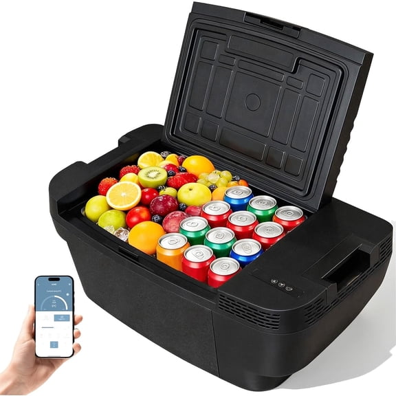 cooboom Tesla Model Y 35L Portable Car Refrigerator Cooler  App-Controlled, Ultra-Quiet 28dB Freezer for Camping & Road Trips (20192026 Model Y)