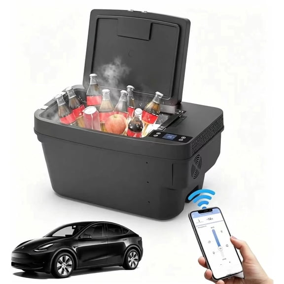 cooboom Car Refrigerator for Tesla Model Y 2019-2024, 12/24V DC Portable Freezer Cooler for 2025-2026 Juniper, -8℉~50℉, 35QT , APP Control