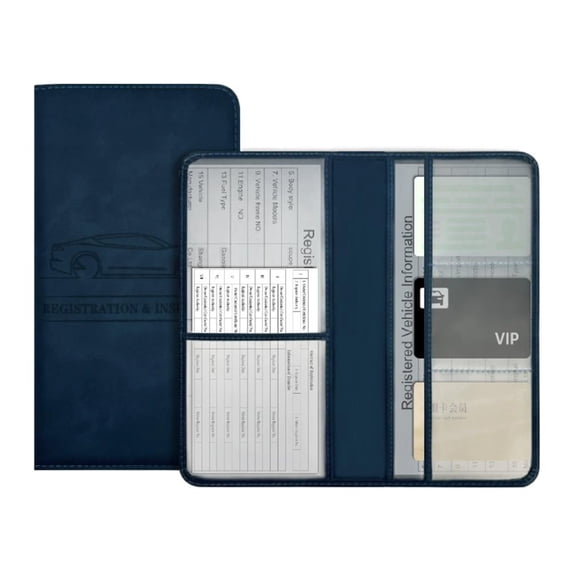 Car Registration and Insurance Holder, Car Registration and Insurance Card Holder, Neat Stitched Glove Box Storage Case, Compact Lightweight Card Holder - Blue