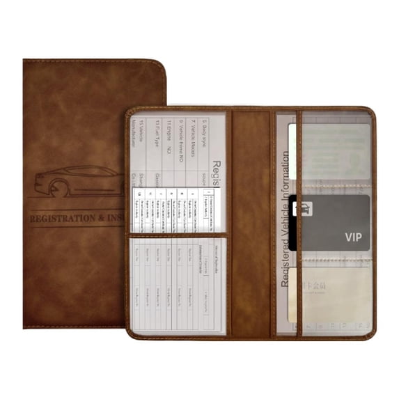 Car Registration and Insurance Holder, Car Registration and Insurance Card Holder, Neat Stitched Glove Box Storage Case, Compact Lightweight Card Holder - Brown