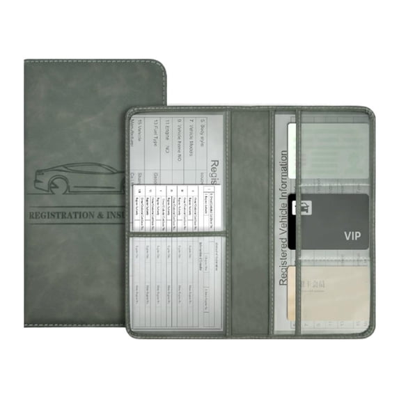 Car Registration and Insurance Holder, Car Registration and Insurance Card Holder, Neat Stitched Glove Box Storage Case, Compact Lightweight Card Holder - Gray