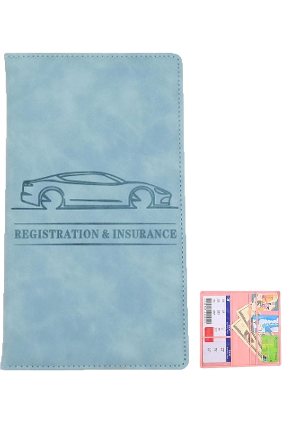 Car Registration and Insurance Card Holder, Leather Car Document Holder for Cards License with Magnetic Shut, for Driver License & other Essential Documents (Blue 1PCS)