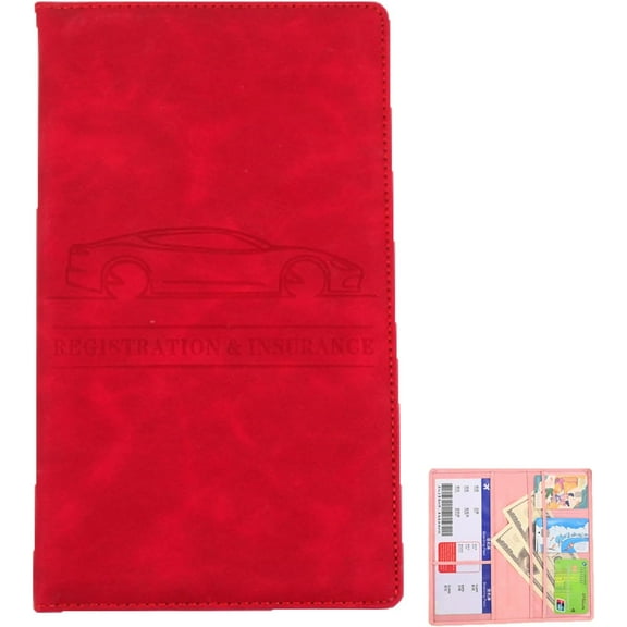 Car Registration and Insurance Card Holder, Leather Car Document Holder for Cards License with Magnetic Shut, for Driver License & other Essential Documents (red 1PCS)