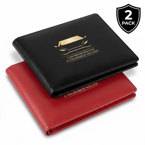 Car Registration and Insurance Card Holders, Premium Wallets for Essential Car Documents with 2 Clear Pockets and Strong Velcro Closure for All Types of Vehicles (1 Black and 1 Red, 2 PACK)