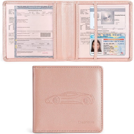 Car Registration and Insurance Holder,Premium PU Leather Men Women Wallet Accessories Case for Cards, Vehicle Glove Box Paperwork Wallet Case Organizer for ID, Driver's License Rose Gold
