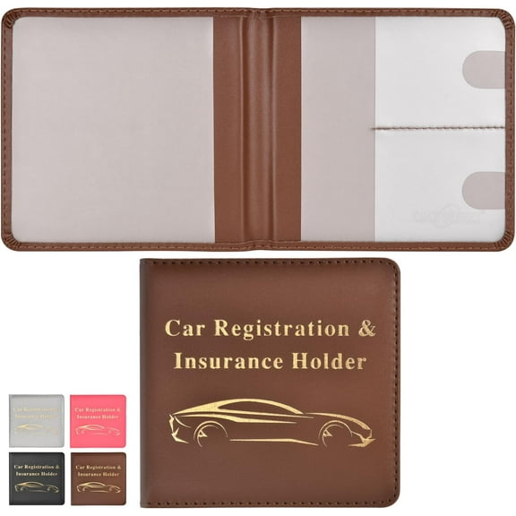 Car Registration and Insurance Holder, Vehicle Glove Box Car Organizer Men Women Wallet Accessories Case for Cards, Essential Document, Driver License, Brown