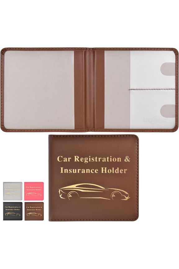 Car Registration and Insurance Holder, Vehicle Glove Box Car Organizer Men Women Wallet Accessories Case for Cards, Essential Document, Driver License, Brown