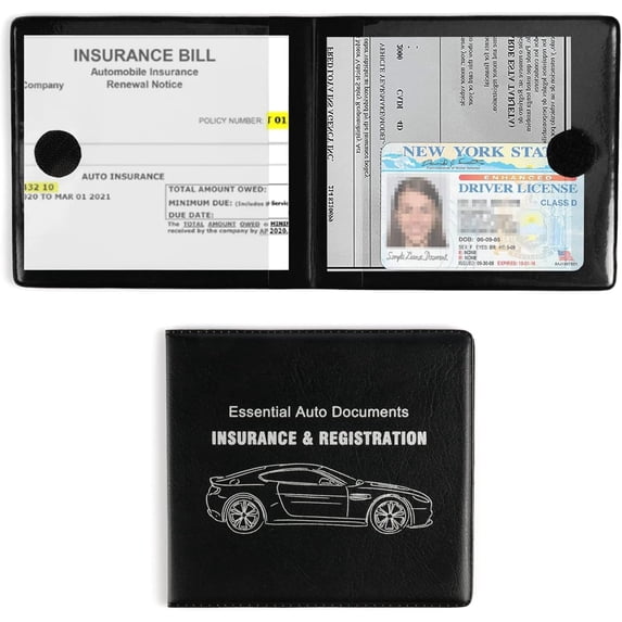 Car Registration and Insurance Card Holder, Vehicle Glove Box Car Organizer, Interior Car Accessories for Documents, Cards, License - 2 Pack