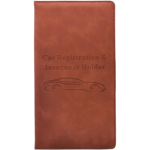 Car Registration and Insurance Card Holder - Vehicle Glove Box Document Organizer - Premium PU Leather Wallet Case - Driver License - Coffee