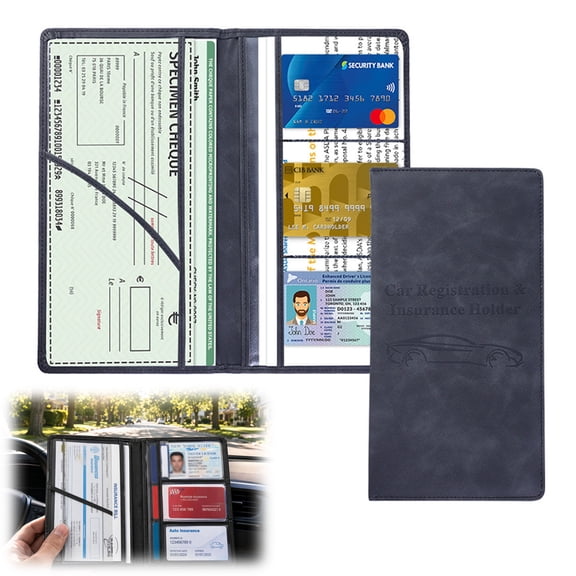 Car Registration and Insurance Card Holder – Vehicle License Document Organizer for Glove Box, Interior Car Accessories (Black)