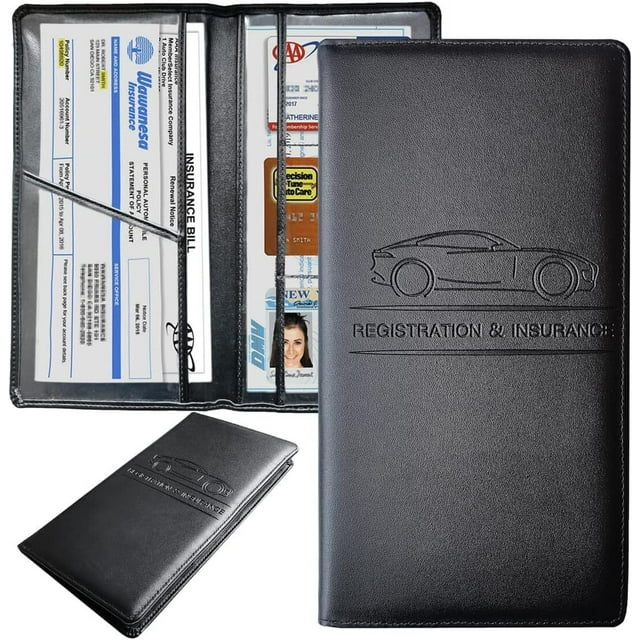 Car Registration and Insurance Holder, Black Leather Vehicle Glove Box ...