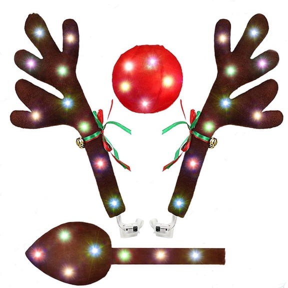 Car Reindeer , Car Kit with LED Lights,Reindeer Car Kit ,Nose,Tail,Christmas Decorations for Car
