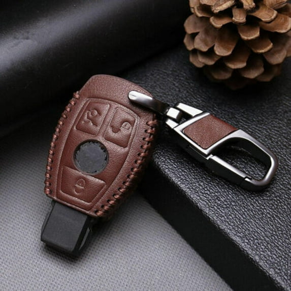 Car Remote Key Case Bag Fob Holder Leather Cover Chain Easy to Press For Benz