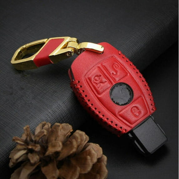 Car Remote Key Case Bag Fob Holder Leather Cover Chain Easy to Press For Benz