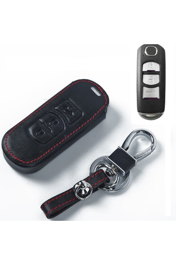 Car Remote Leather Key Case 3 Buttons W/ Key Ring For Mazda 2 3 5 6 CX5 CX7