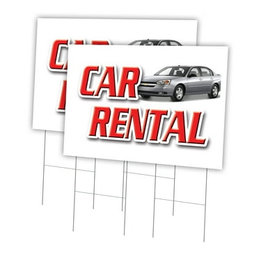 Car Rental 2 Pack Of 24" x 36" Yard Sign & Stake | Advertise Your Business | Stake Included Image On Front Only | Made in The USA