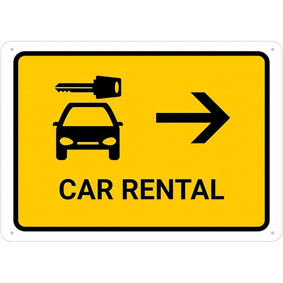Car Rental with Right Arrow Yellow Sign 12 x 8 Inches - Rust-Free Aluminum, Easy to Read, Sturdy Keep Out Sign, Outdoor Home, Farm, Yard, Rental Lot Direction