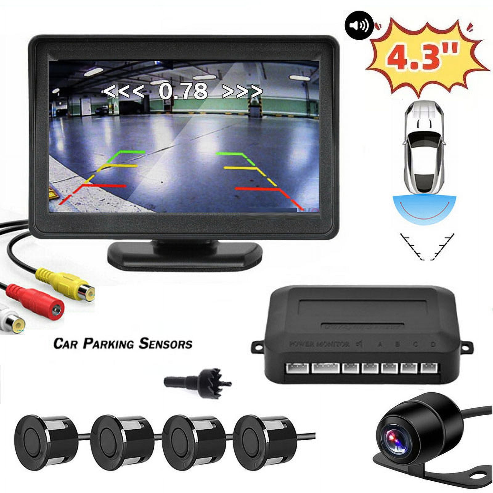 Car Reverse Backup Parking Sensor Radar System, Buzzer beeps, with 4
