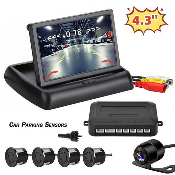 Car Reverse Backup Parking Sensor Radar System, Buzzer beeps, with 4.3in HD Backup Camera Car Monitor Rear Camera View Parking System Night Vision