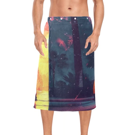 Car Road Trees Bath Towel Wrap for Man Adjustable Shower Wrap Button Closure Body Towel for Sauna Gym