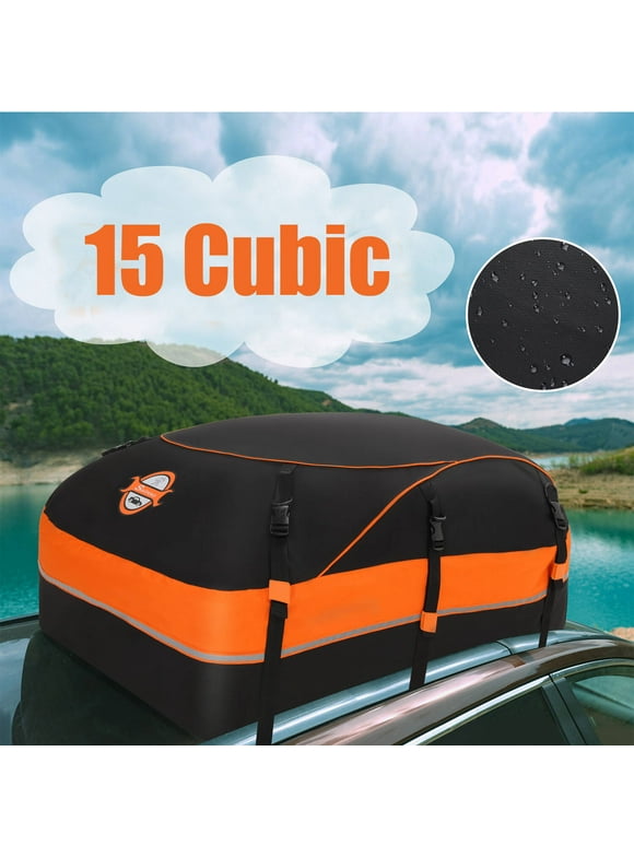 Car Roof Bag 100% Waterproof Rooftop Cargo Carrier, 16 Cu Ft Car Luggage Storage Bag, Soft Sided Car Top Carrier Bag Black, Orange