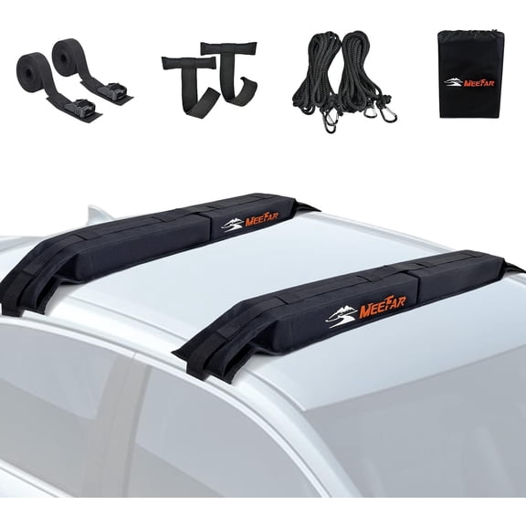 Car Roof Rack Pads with Luggage Carrier System for Kayak Surfboard SUP Canoe Black Universal Fit Soft Rack with Tie-Down Straps Ropes Quick Loop Straps and Storage Bag