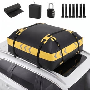 Car Rooftop Cargo Carrier 21 Cu Ft Waterproof Roof Bag, 1000D PVC Roof Top Cargo Bag with Anti-Slip Mat, Door Hooks & Straps, Fits SUV, Sedan Without or With Roof Rack